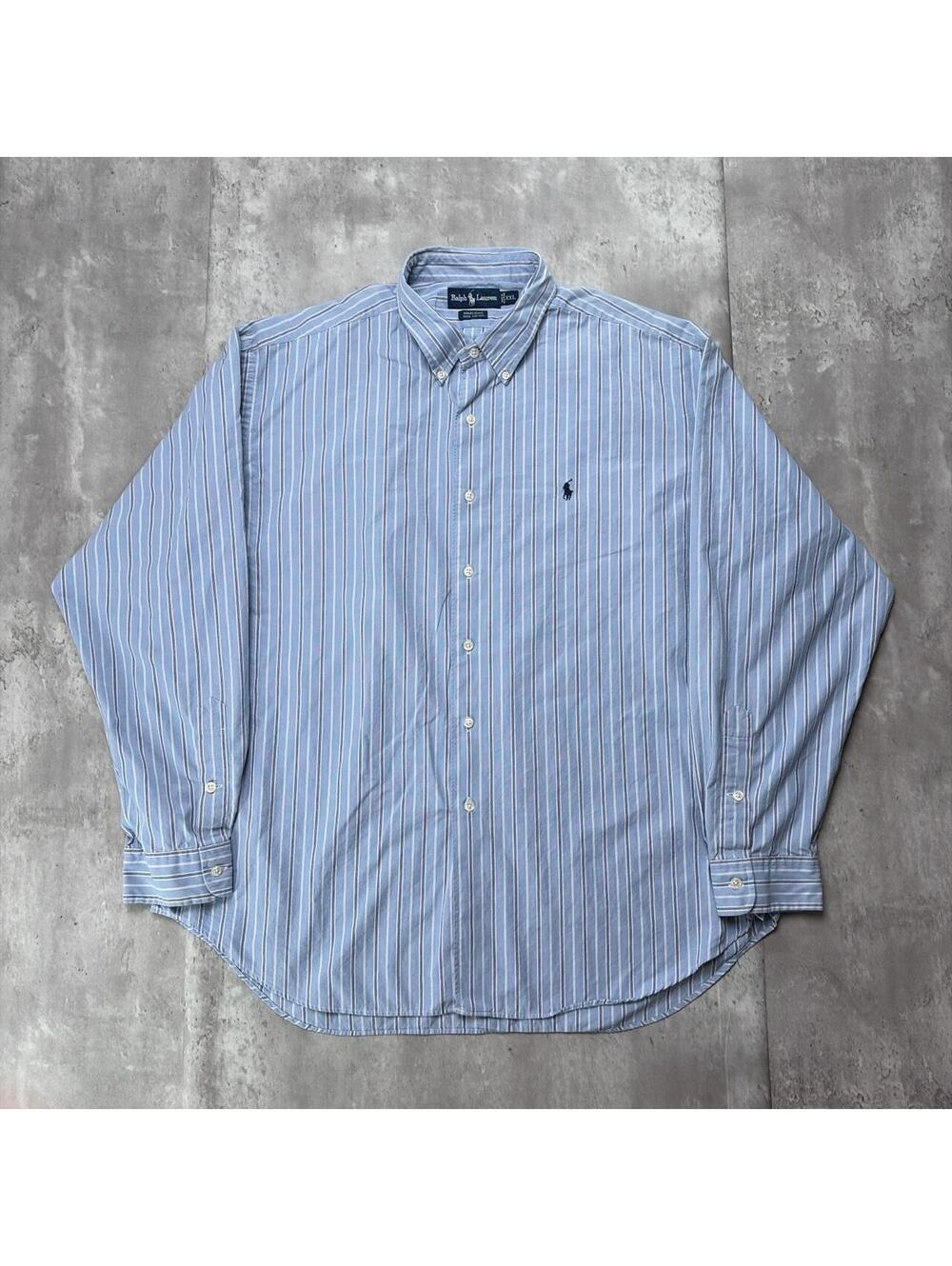 Vintage 90’s Blue Polo Ralph Lauren Striped Long Sleeve Button Up Shirt
